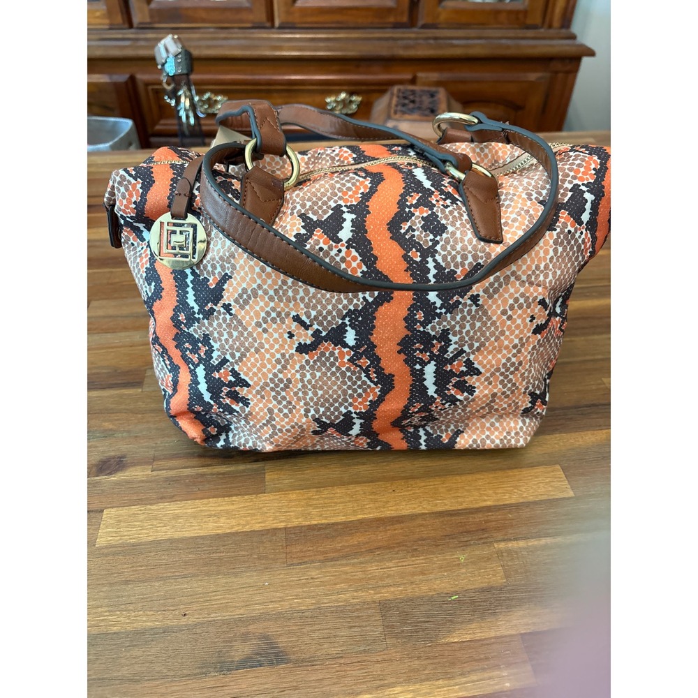 Liz Claiborne Satchel Bag Women Medium Orange Snakeskin Fair Faux Leather Trim